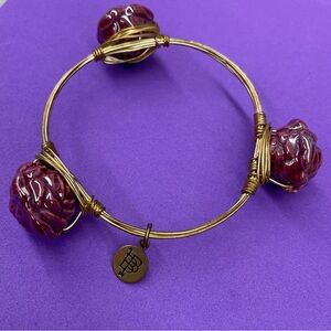 Bourbon and Bowties Gold-Tone Bangle with Deep Red Beads